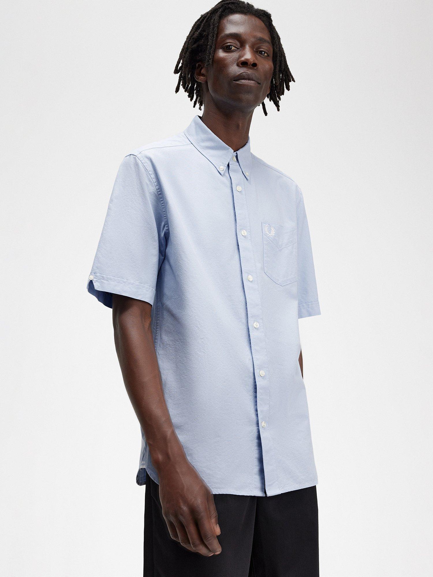 Product image 4 of 6, which shows Fred Perry Cotton Short Sleeve Oxford Shirt, 146 Blue, XXL