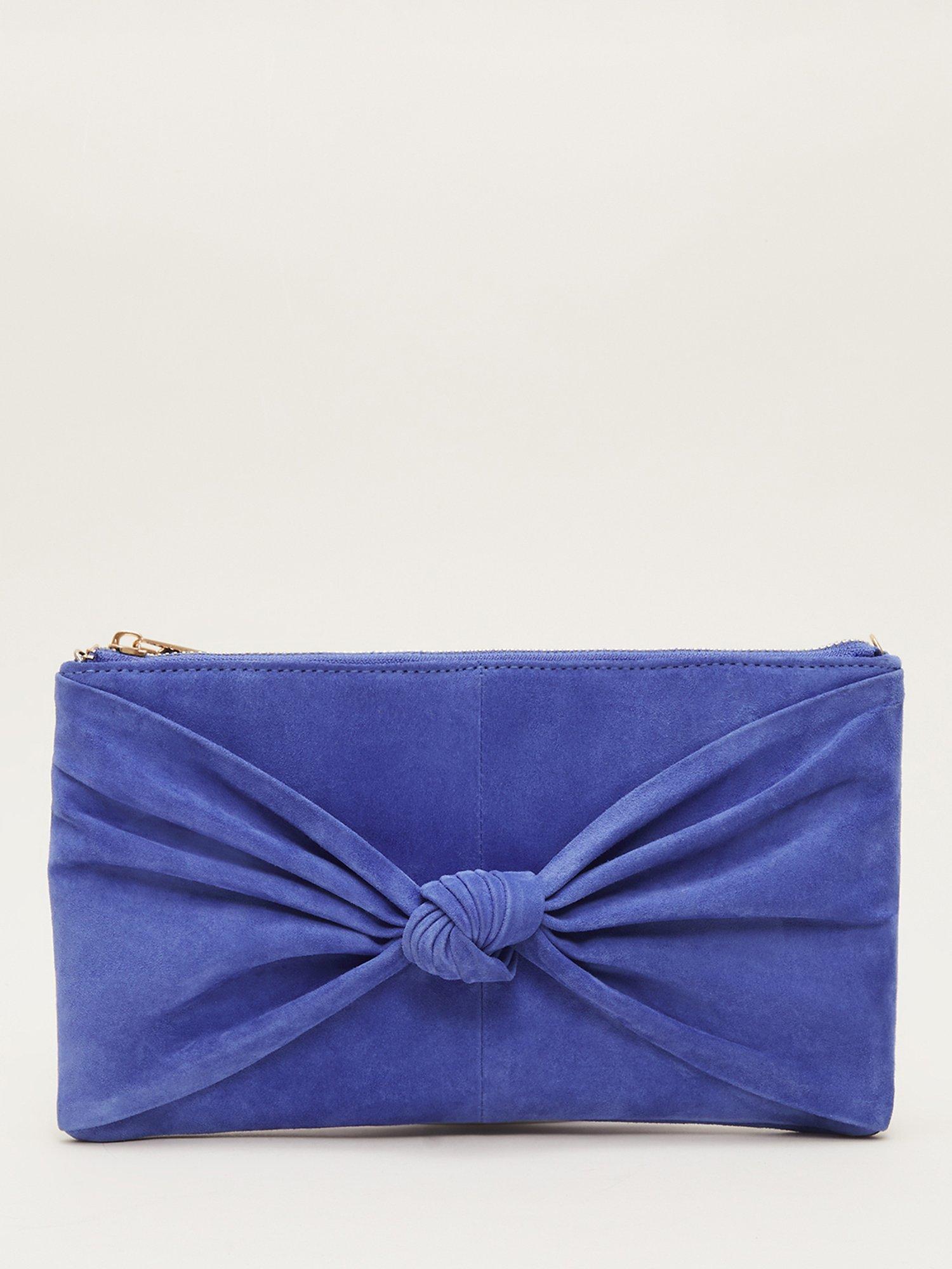 Phase Eight Suede Knot Front Clutch, Foxglove Blue, One Size