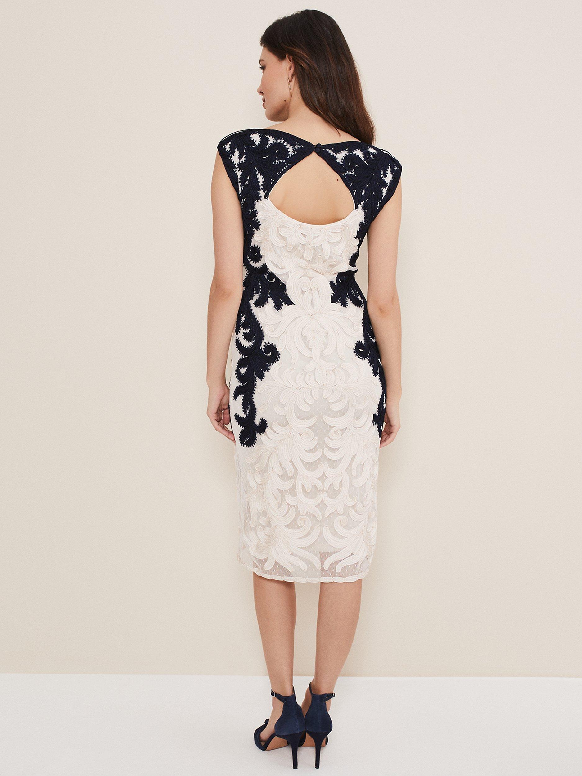 Phase Eight Salima Lace Embroidered Pencil Dress Navy Ivory