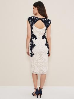 Phase Eight Salima Lace Embroidered Pencil Dress, Navy/Ivory - view 2, Navy/Ivory