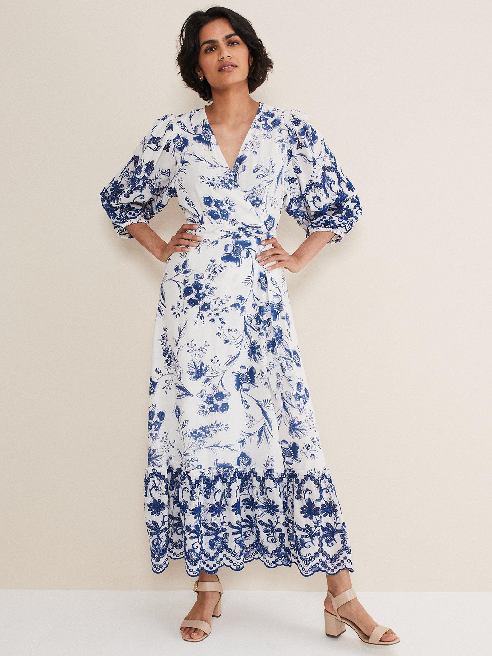 Phase Eight Abriella Floral Midi Dress, Blue/White