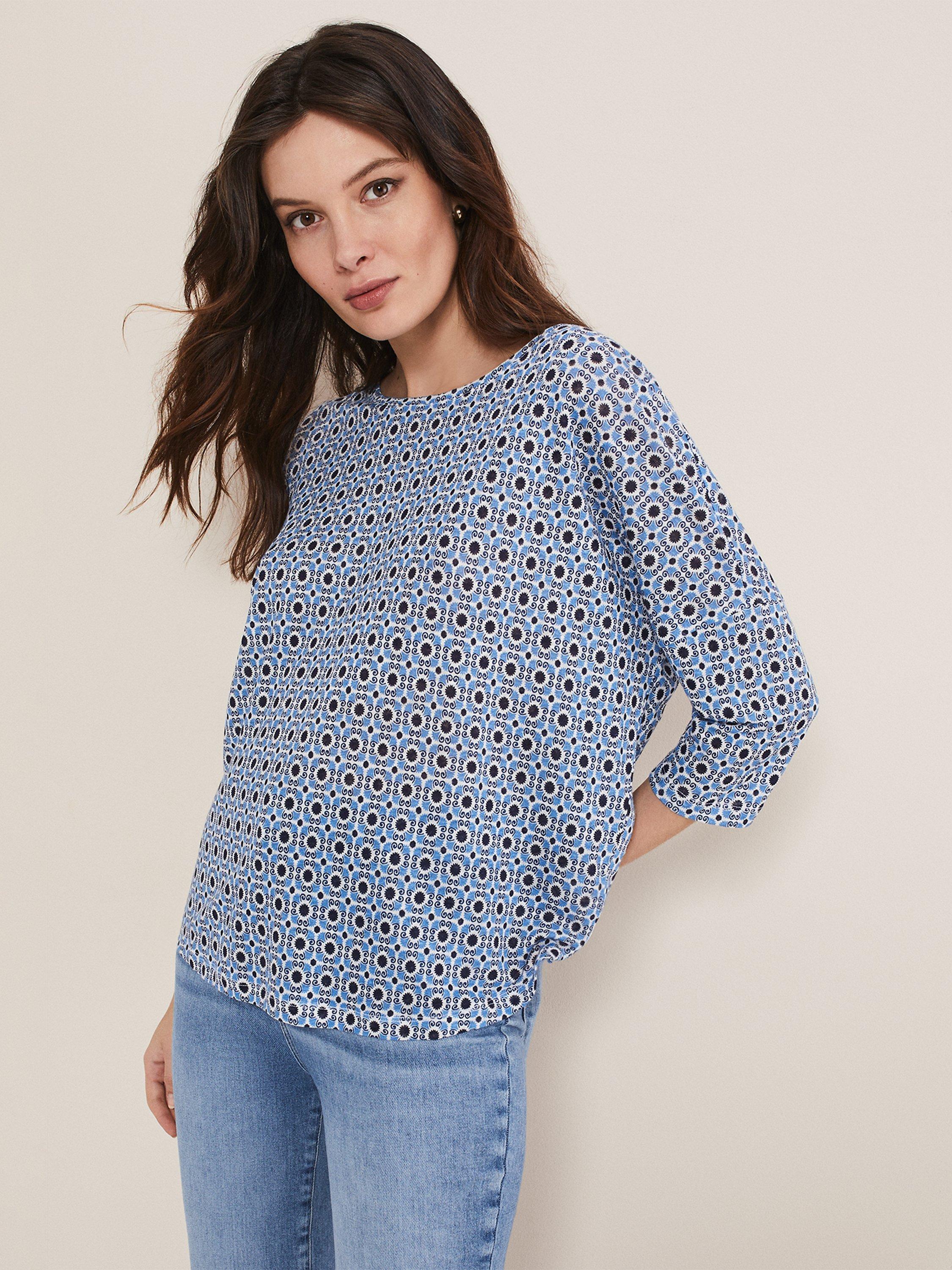 Phase Eight Hadleigh Abstract Print Linen Top, Blue