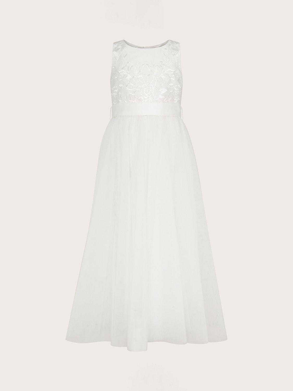 Product image 1 of 3, which shows Monsoon Kids' Odette Alice Tulle Maxi Dress, Ivory, 7 years