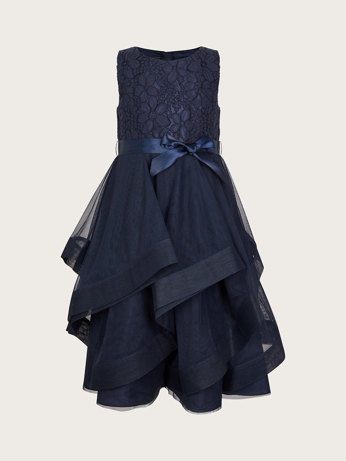 Monsoon KIds' Seville Ruffle Party Dress, Navy