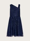 Monsoon Kids' Abigail One Shoulder Prom Dress, Navy