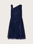 Monsoon Kids' Abigail One Shoulder Prom Dress, Navy