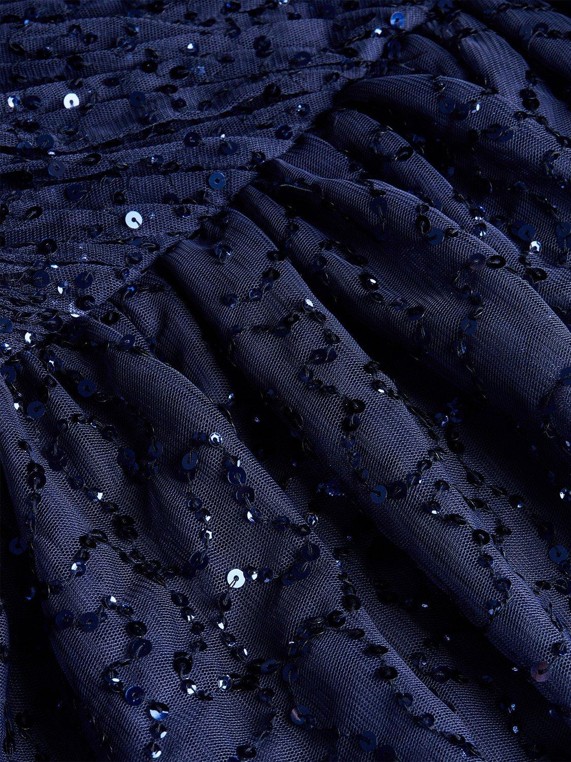 Product image 3 of 3, which shows Monsoon Kids' Abigail One Shoulder Prom Dress, Navy, 15 years