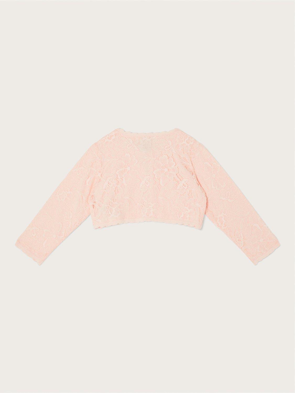 Product image 2 of 3, which shows Monsoon Baby Lace Cardigan, Pink, 6-12 months