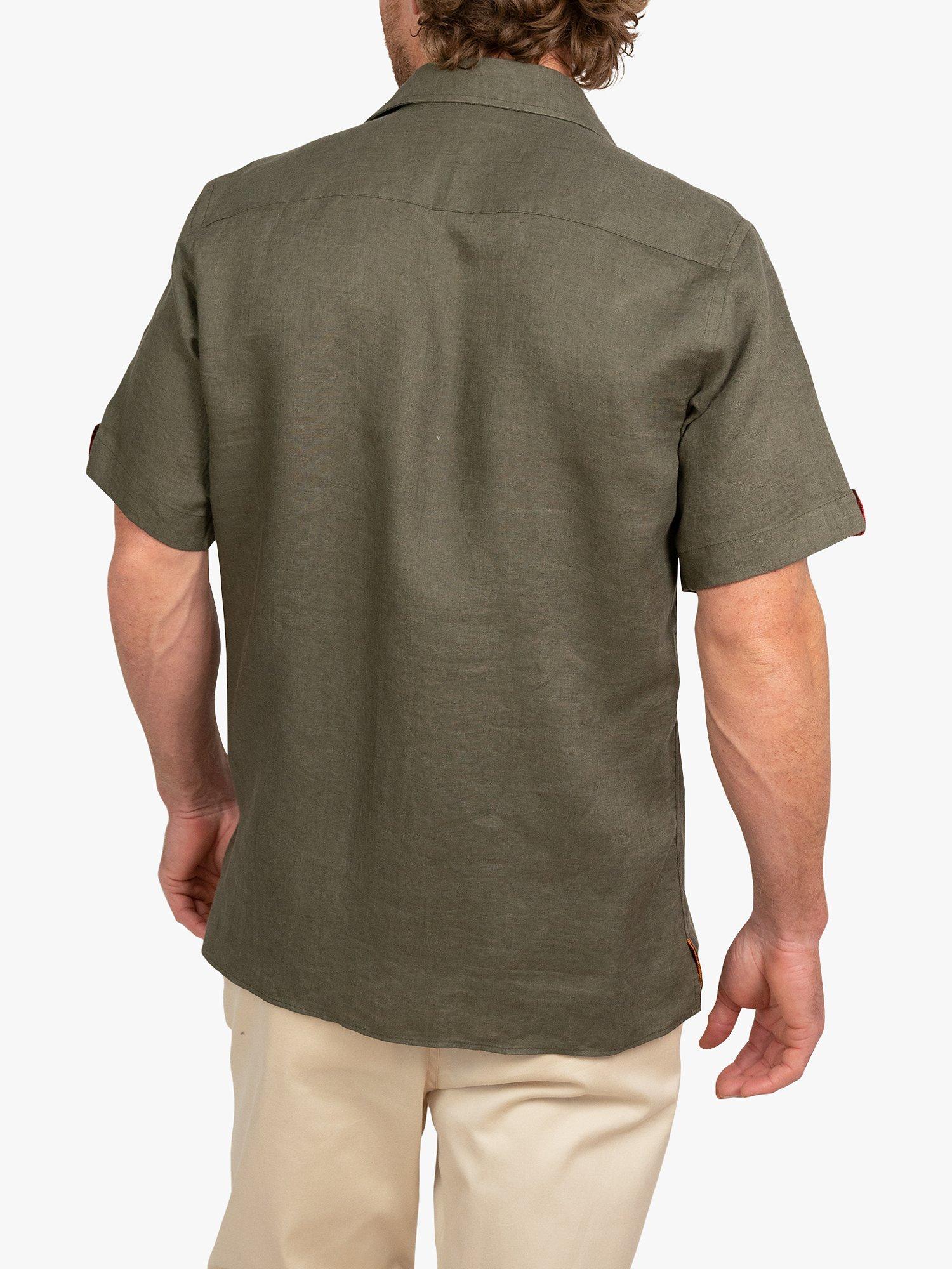 Product image 2 of 9, which shows KOY Short Sleeve Linen Shirt, Green Khaki, S