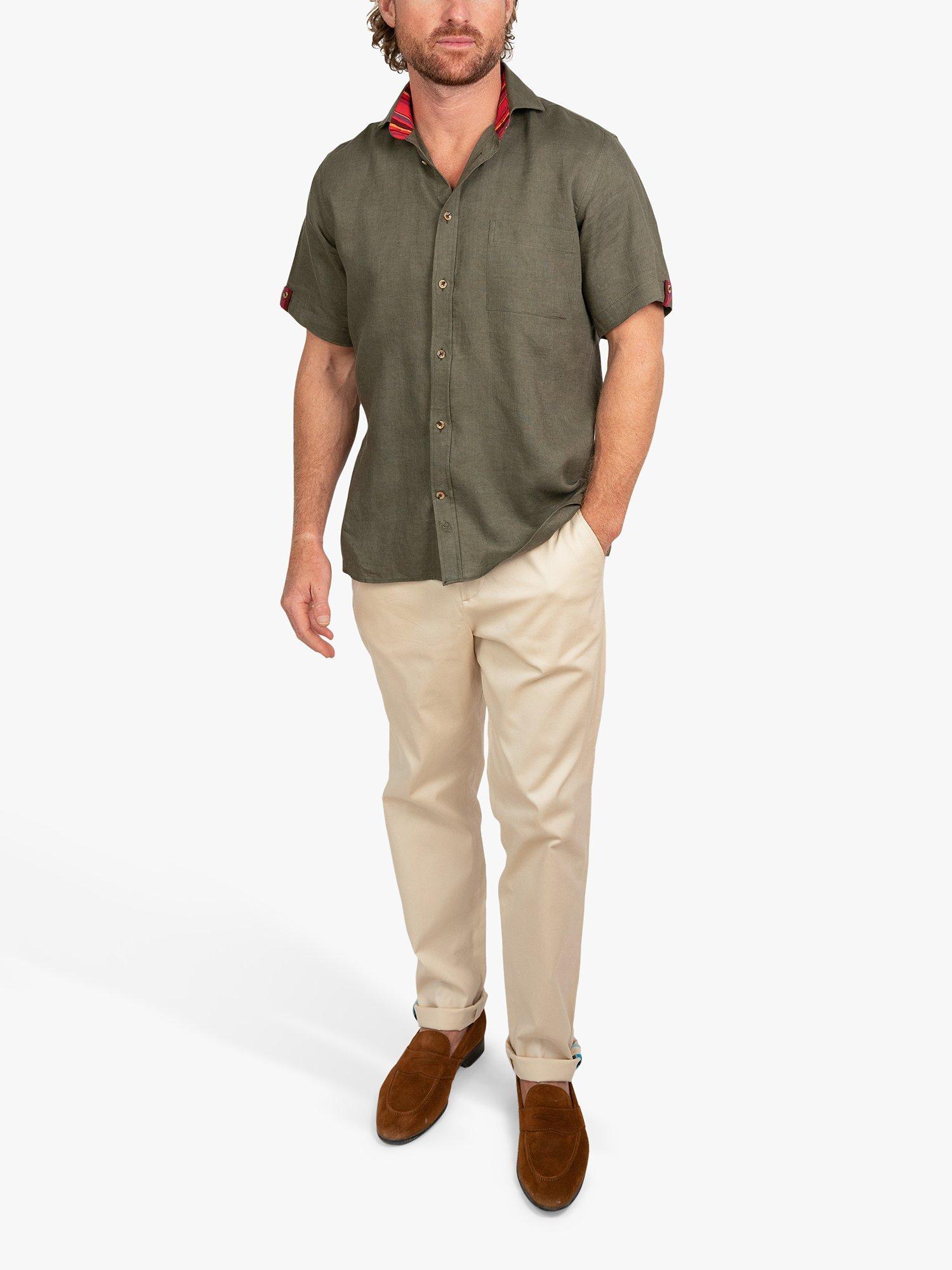 Product image 3 of 9, which shows KOY Short Sleeve Linen Shirt, Green Khaki, S