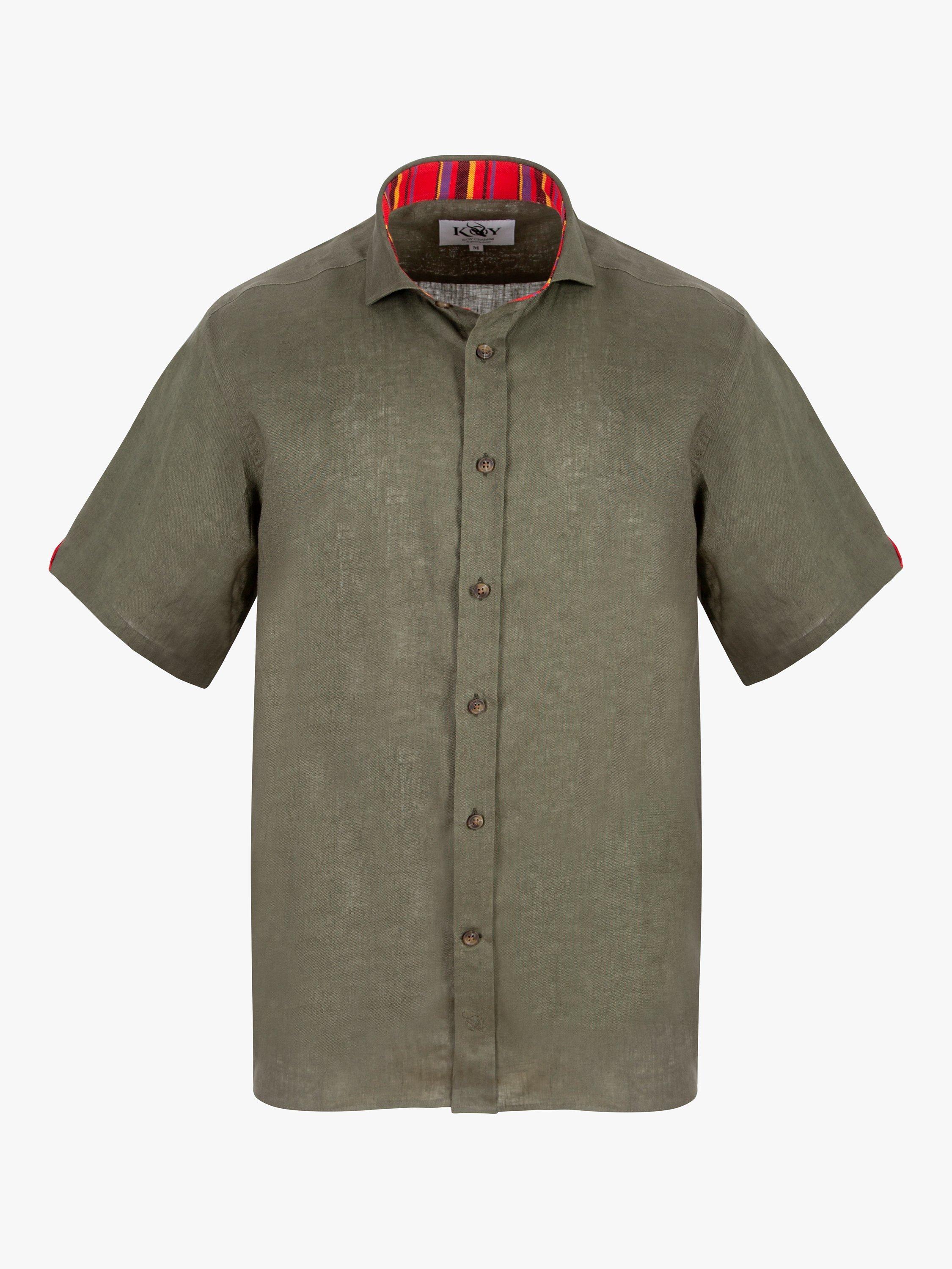 Product image 4 of 9, which shows KOY Short Sleeve Linen Shirt, Green Khaki, S