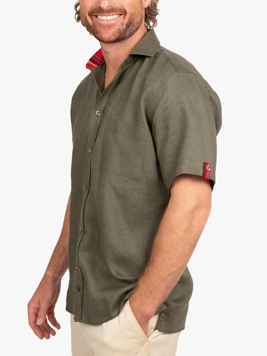 KOY Short Sleeve Linen Shirt, Green Khaki, M