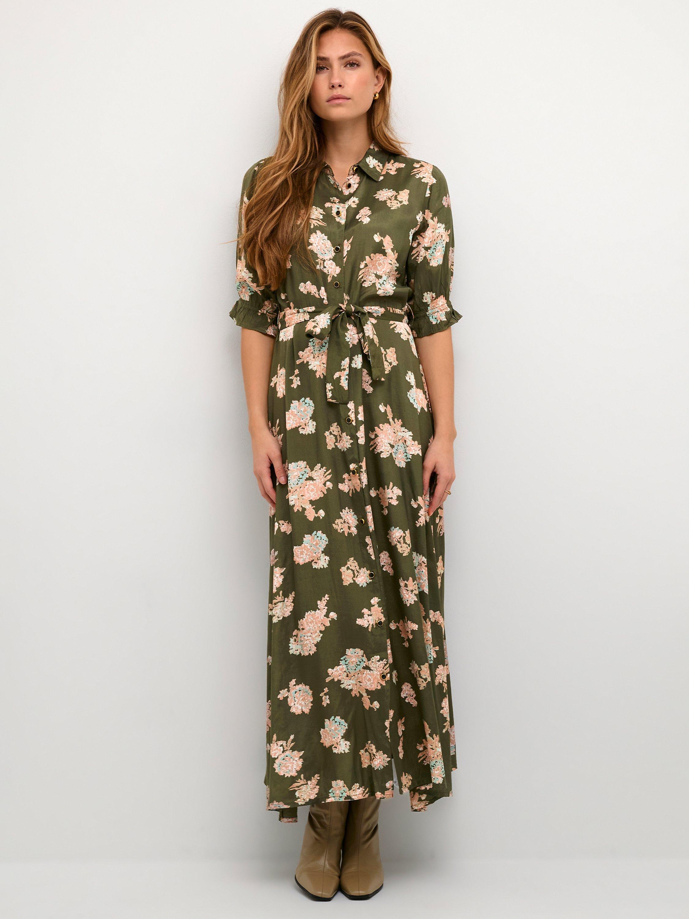 KAFFE Velana Floral Print Maxi Dress Green Multi Grape Leaf