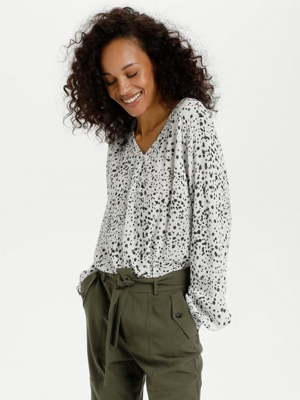 KAFFE Debra Long Sleeve V-Neck Blouse, Chalk/Black