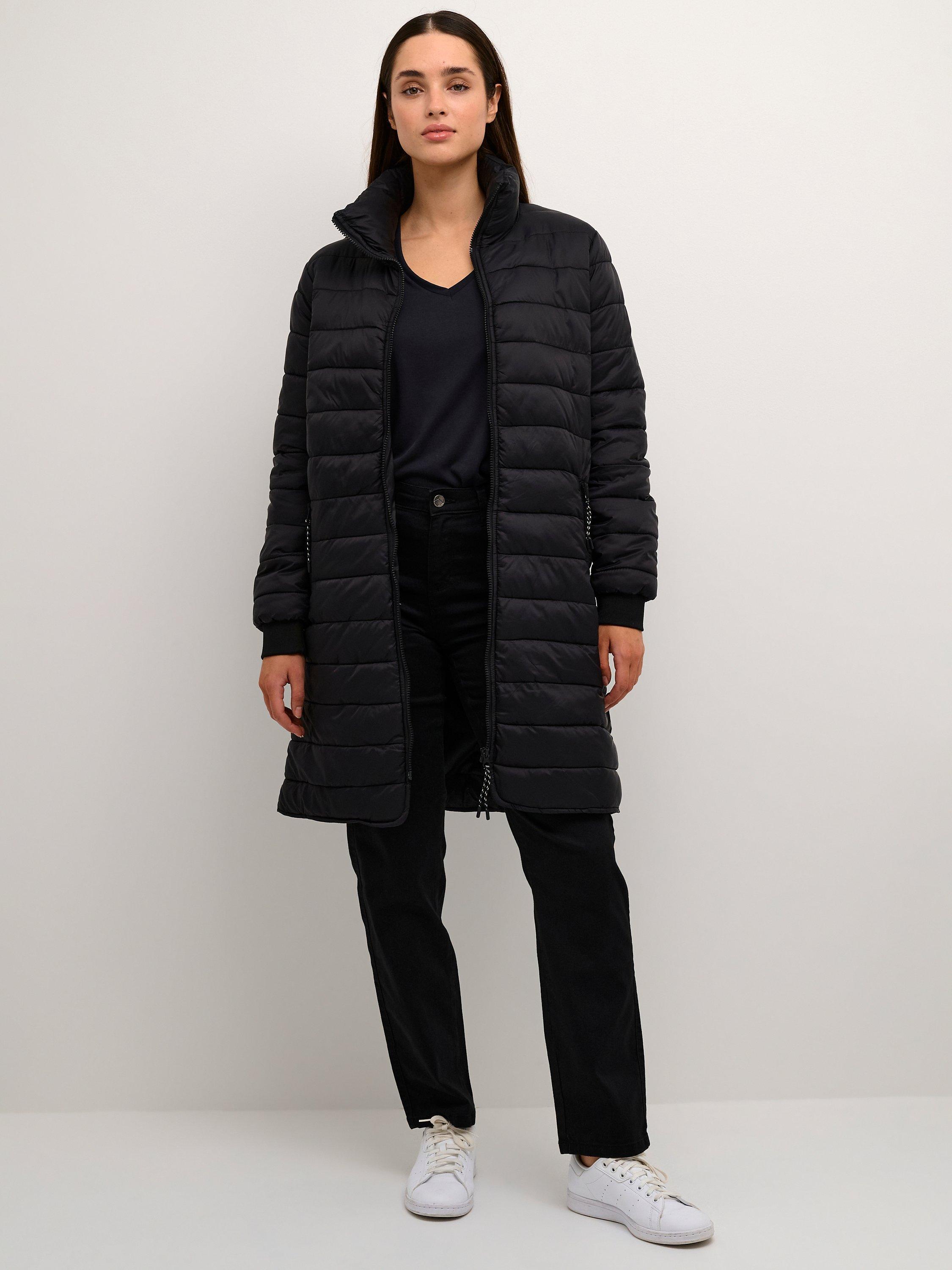 KAFFE Lira Zipped Long Puffer Jacket, Black Deep