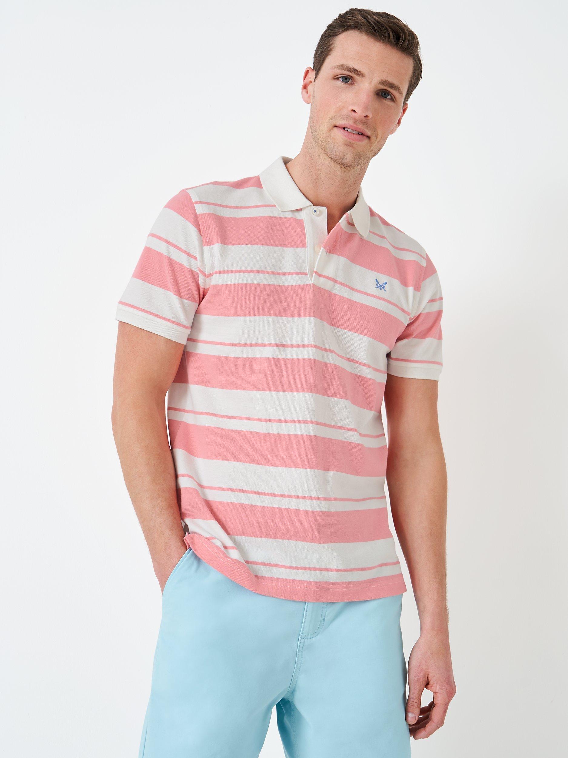 Crew Clothing Millbrook Stripe Polo, Pastel Pink