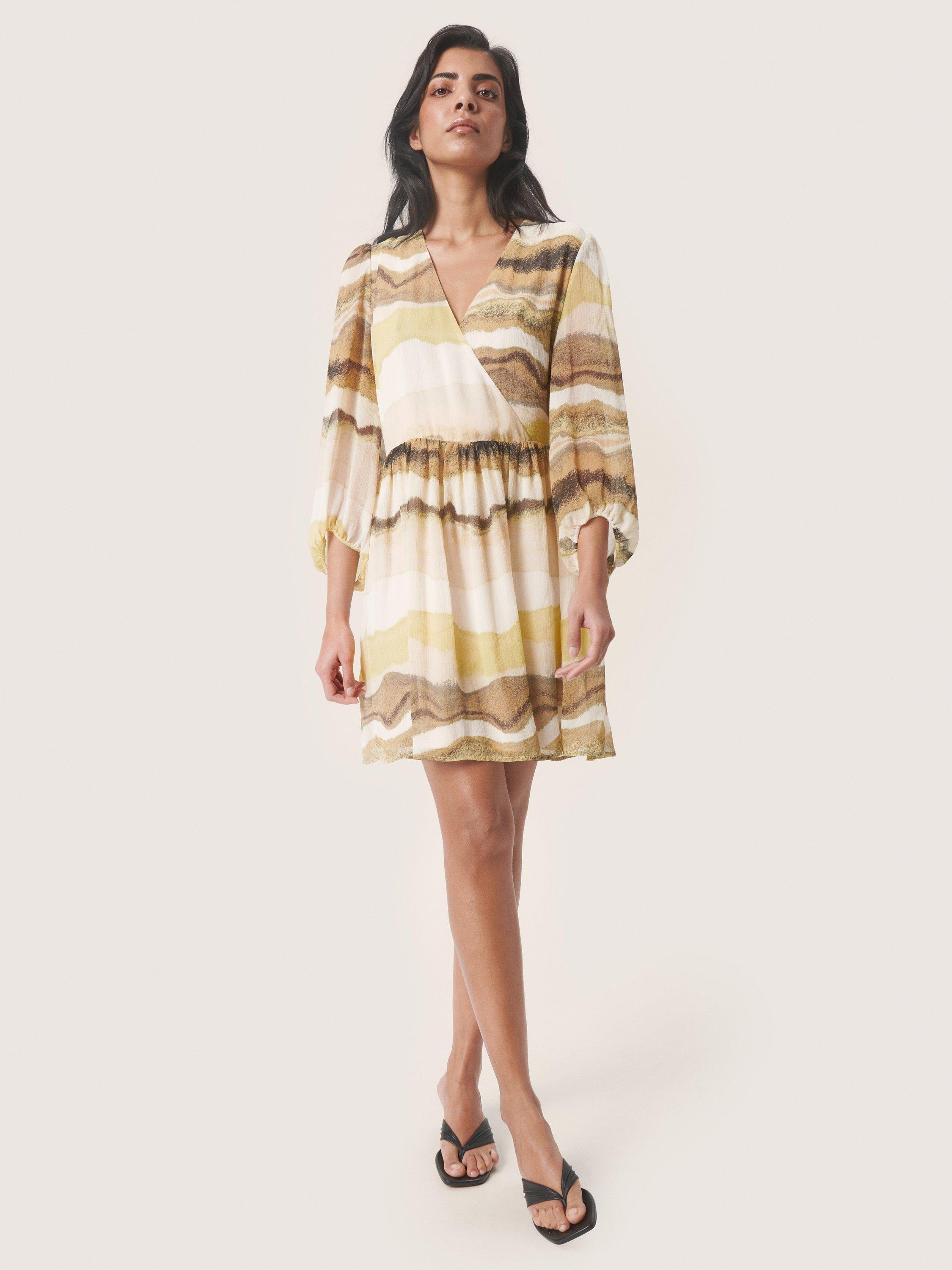 Soaked In Luxury Josefine Watercolour Grading Print Mini Dress, Yellow/Multi