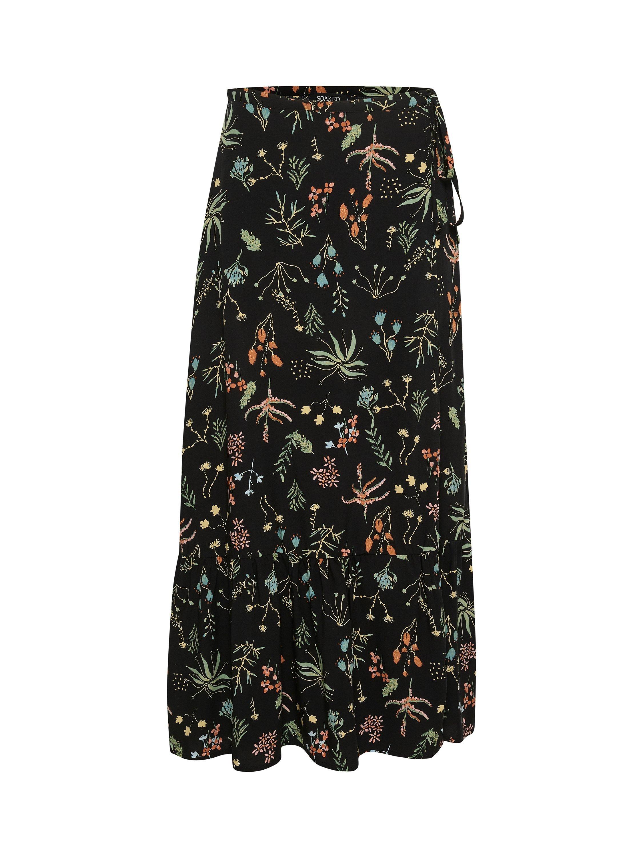 Soaked In Luxury Violetta Botanical Midi Skirt, Black
