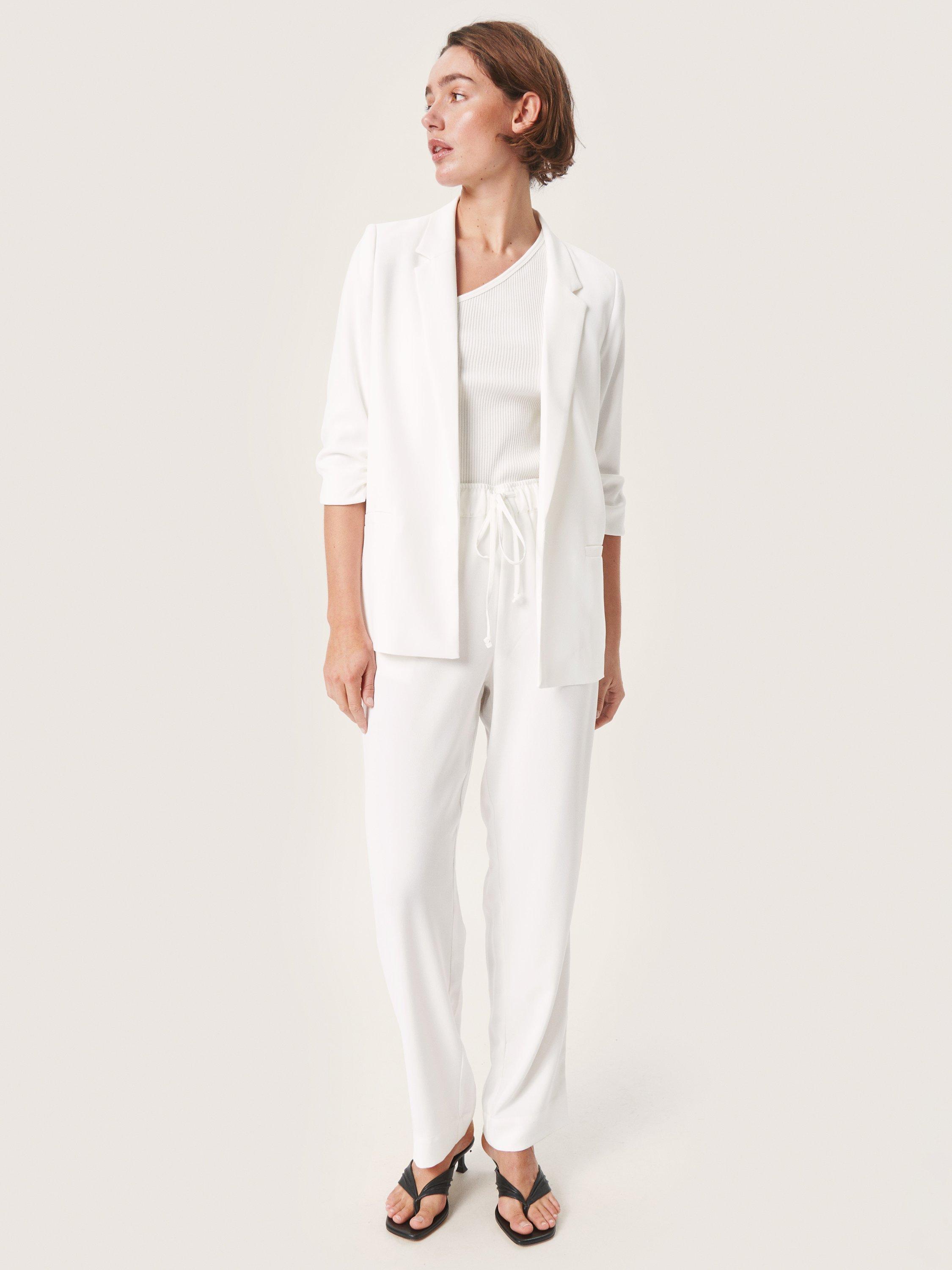 Soaked In Luxury Shirley Plain Ruched Sleeve Blazer, Whisper White, XS