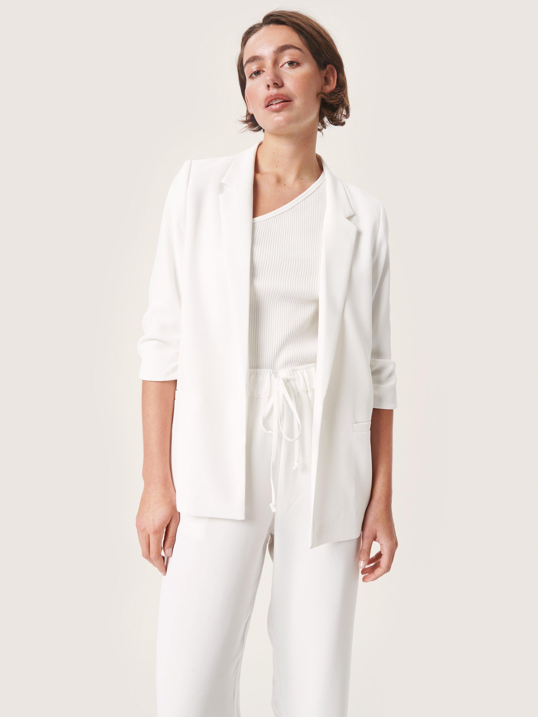 Soaked In Luxury Shirley Plain Ruched Sleeve Blazer, Whisper White, XS