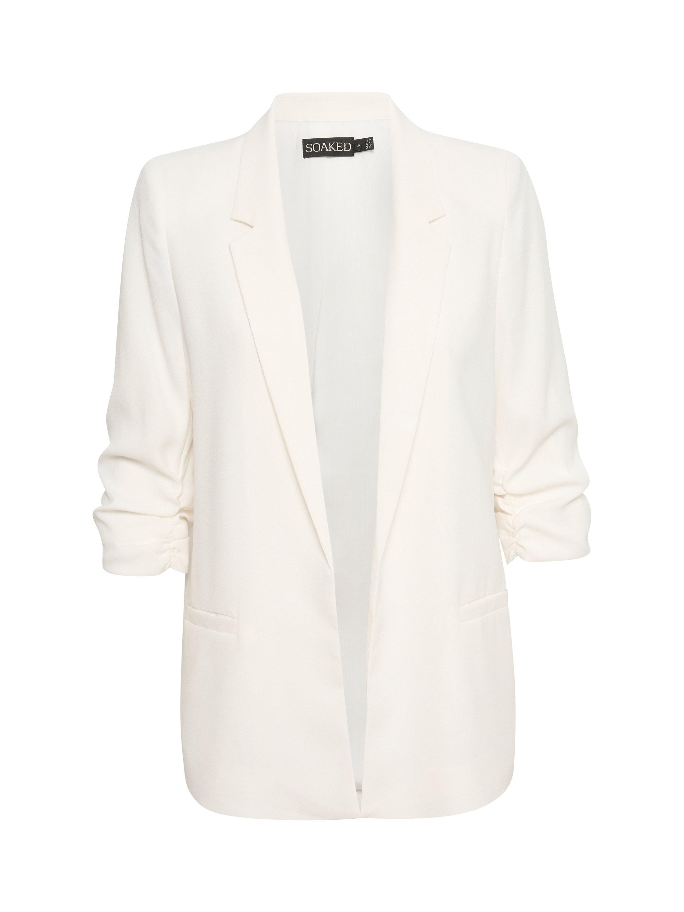 Soaked In Luxury Shirley Plain Ruched Sleeve Blazer, Whisper White, XS