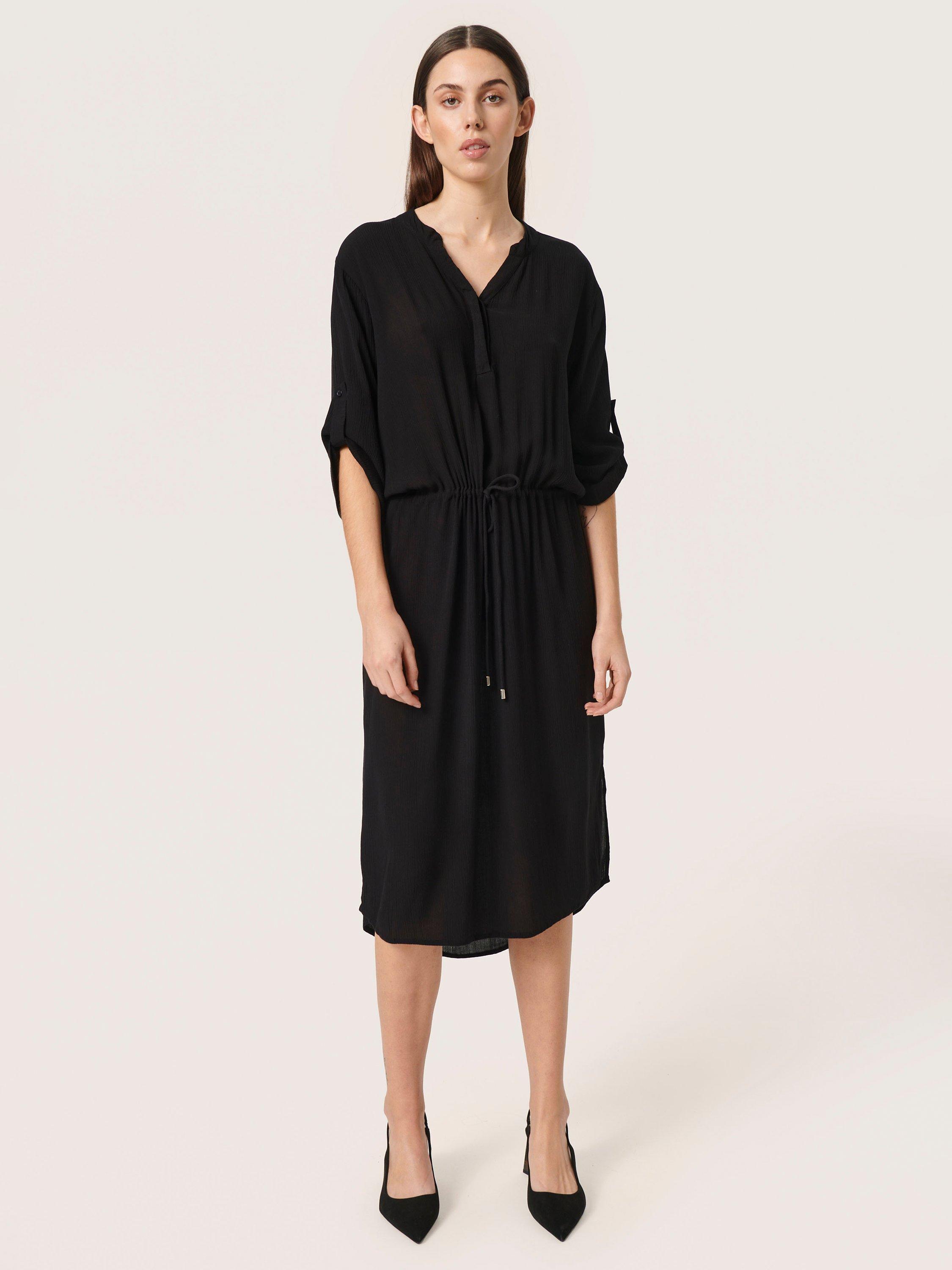 Product image 1 of 7, which shows Soaked in Luxury Zaya Midi Shirt Dress, Black, XXL