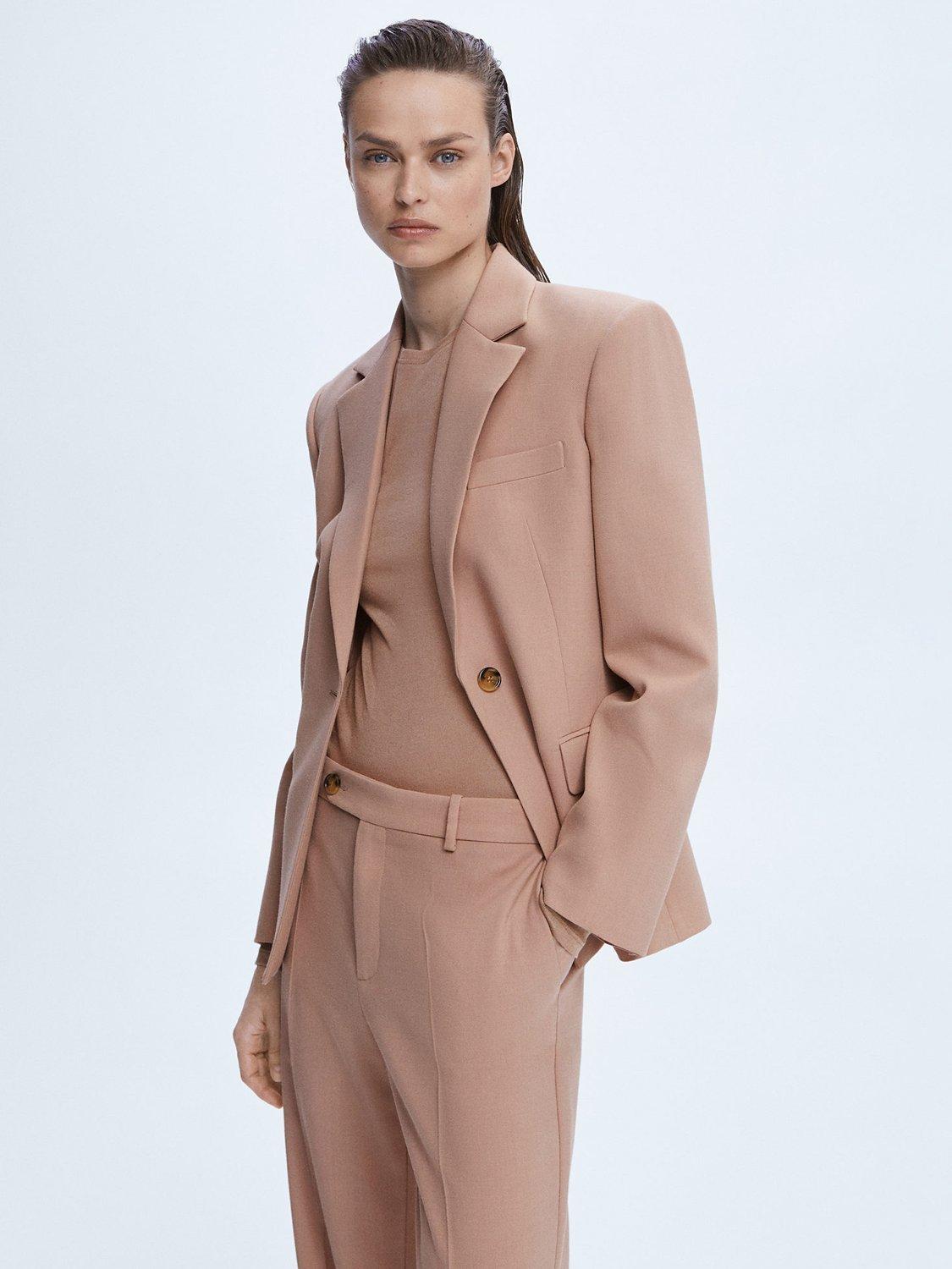 Mango Rose Wool Blend Blazer, Pastel Pink