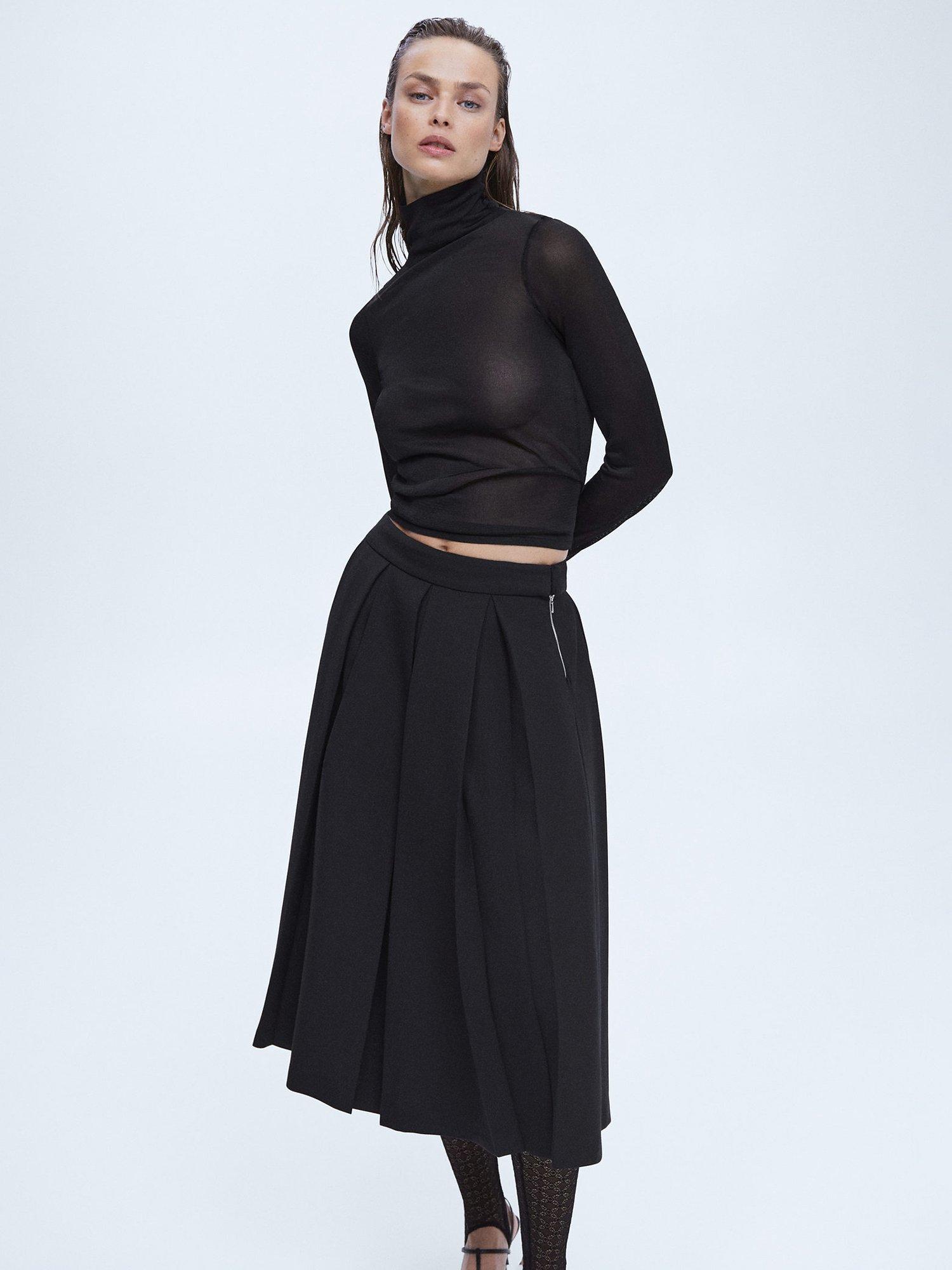 Mango Tabli Pleated Midi Skirt, Black