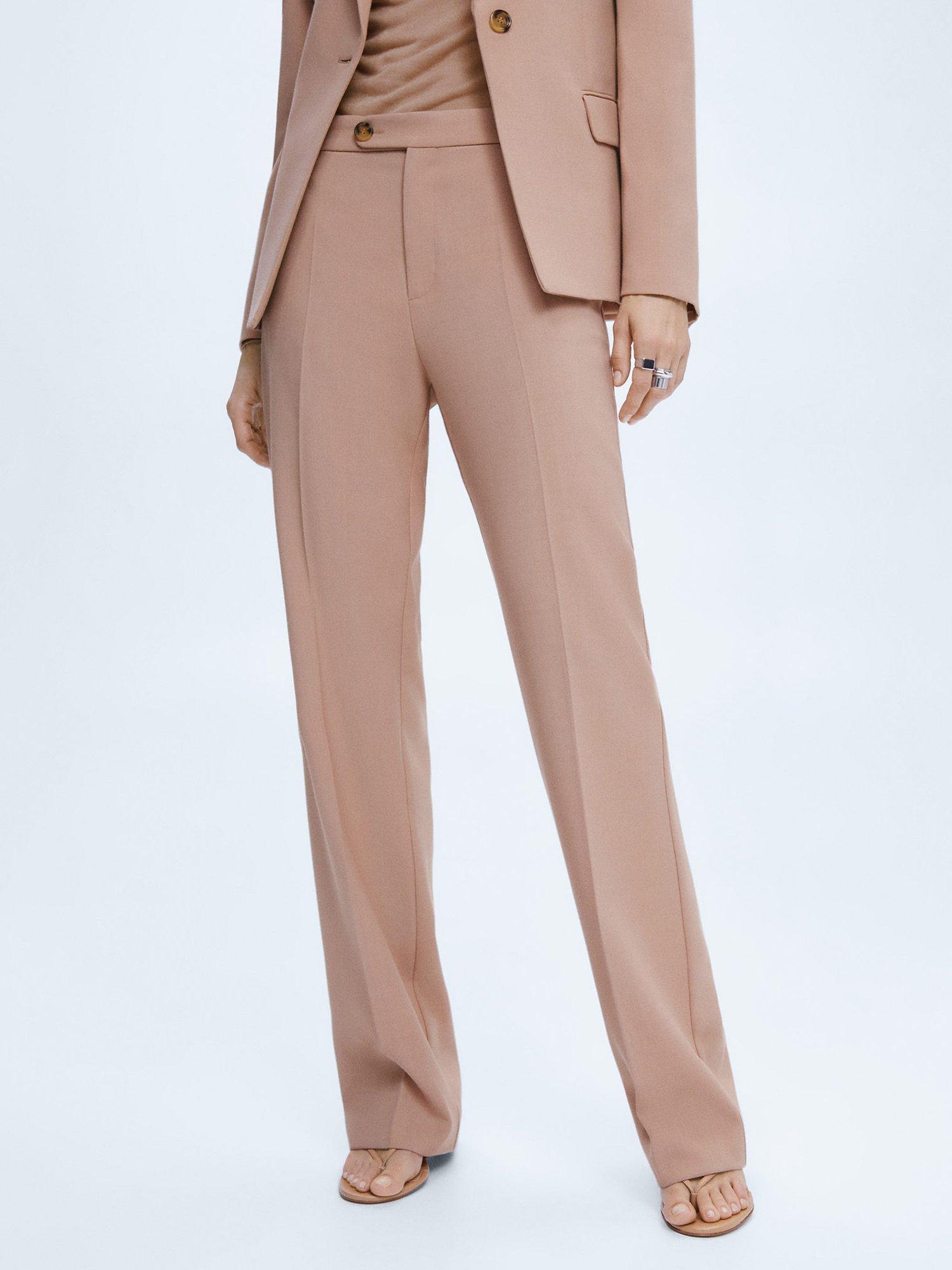 Mango Rose Straight Wool Blend Suit Trousers, Light Pink