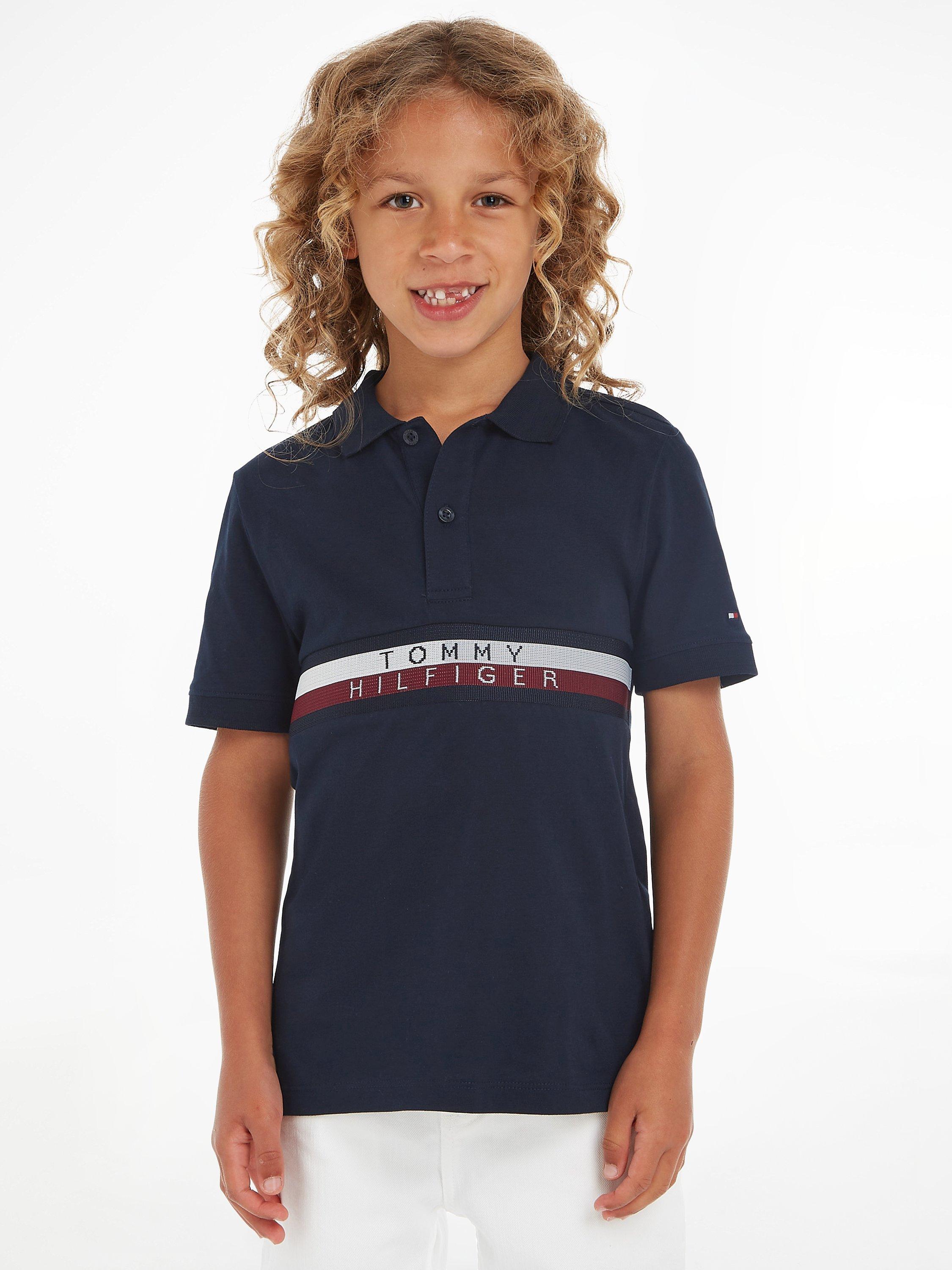 Tommy Hilfiger Kids' Stripe Logo Polo Shirt, Desert Sky