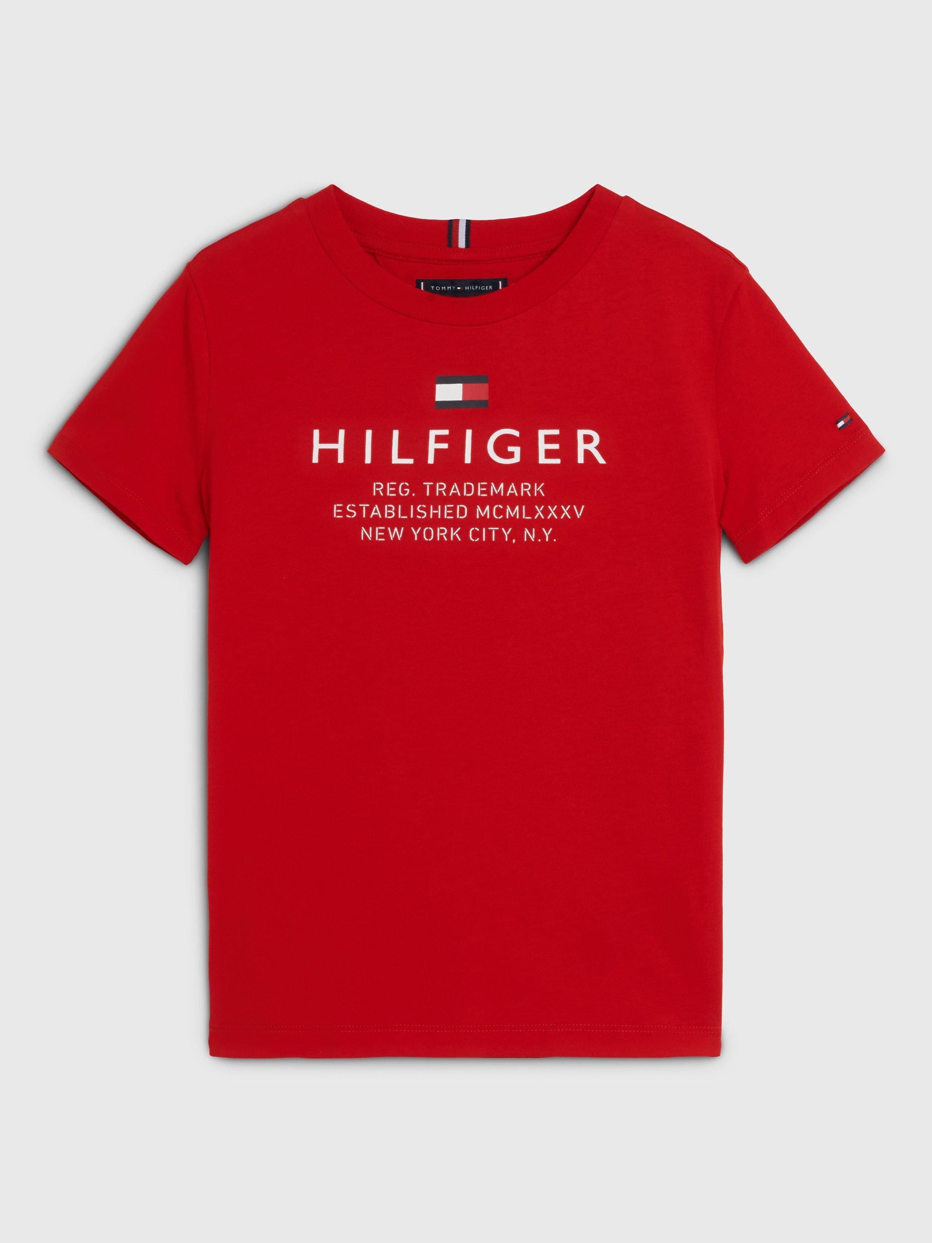Tommy Hilfiger Kids' Short Sleeve TH Logo T-Shirt, Deep Crimson