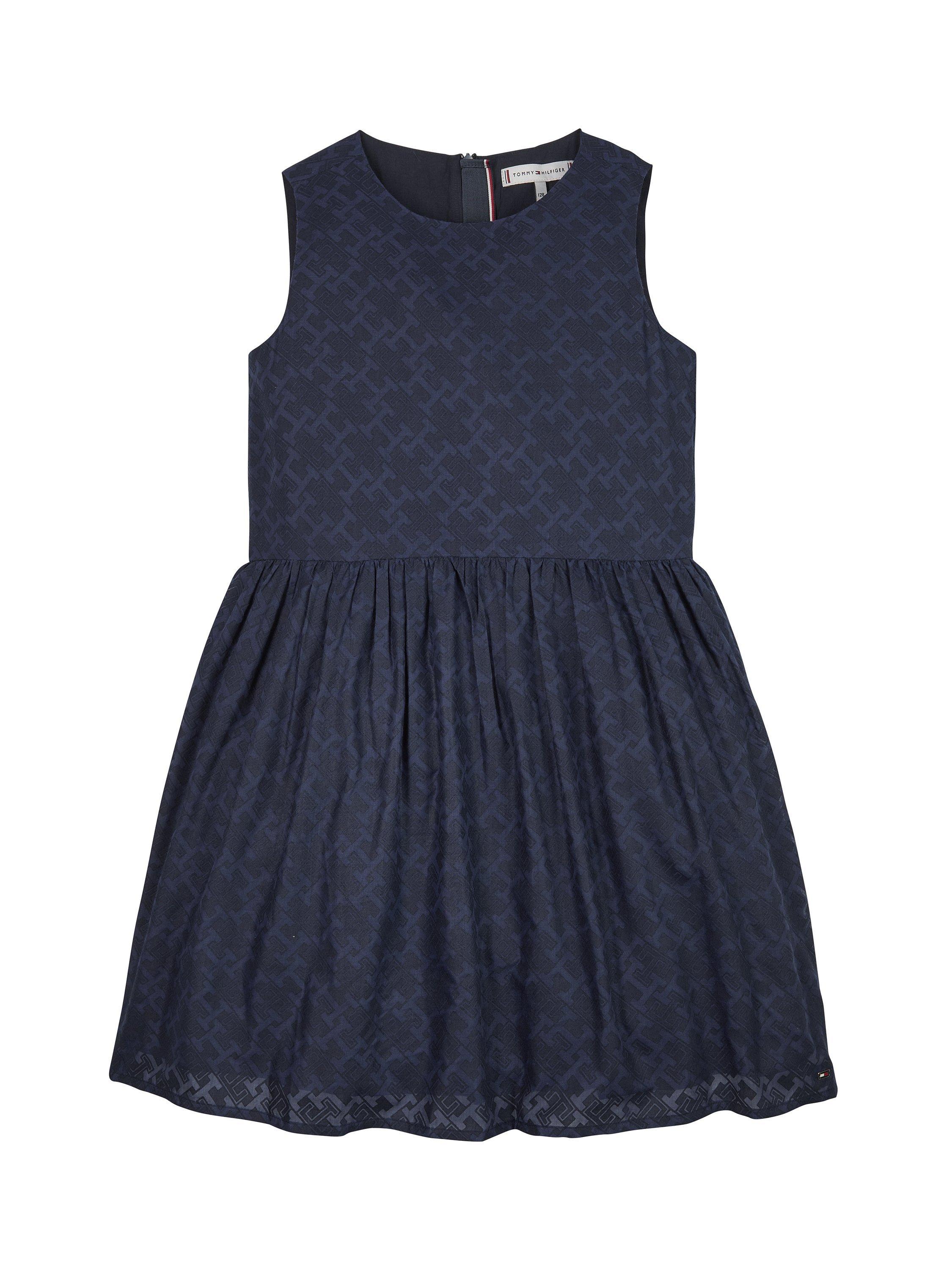 Tommy Hilfiger Kids' Organic Cotton Embroidered Monogram Dress, Desert Sky