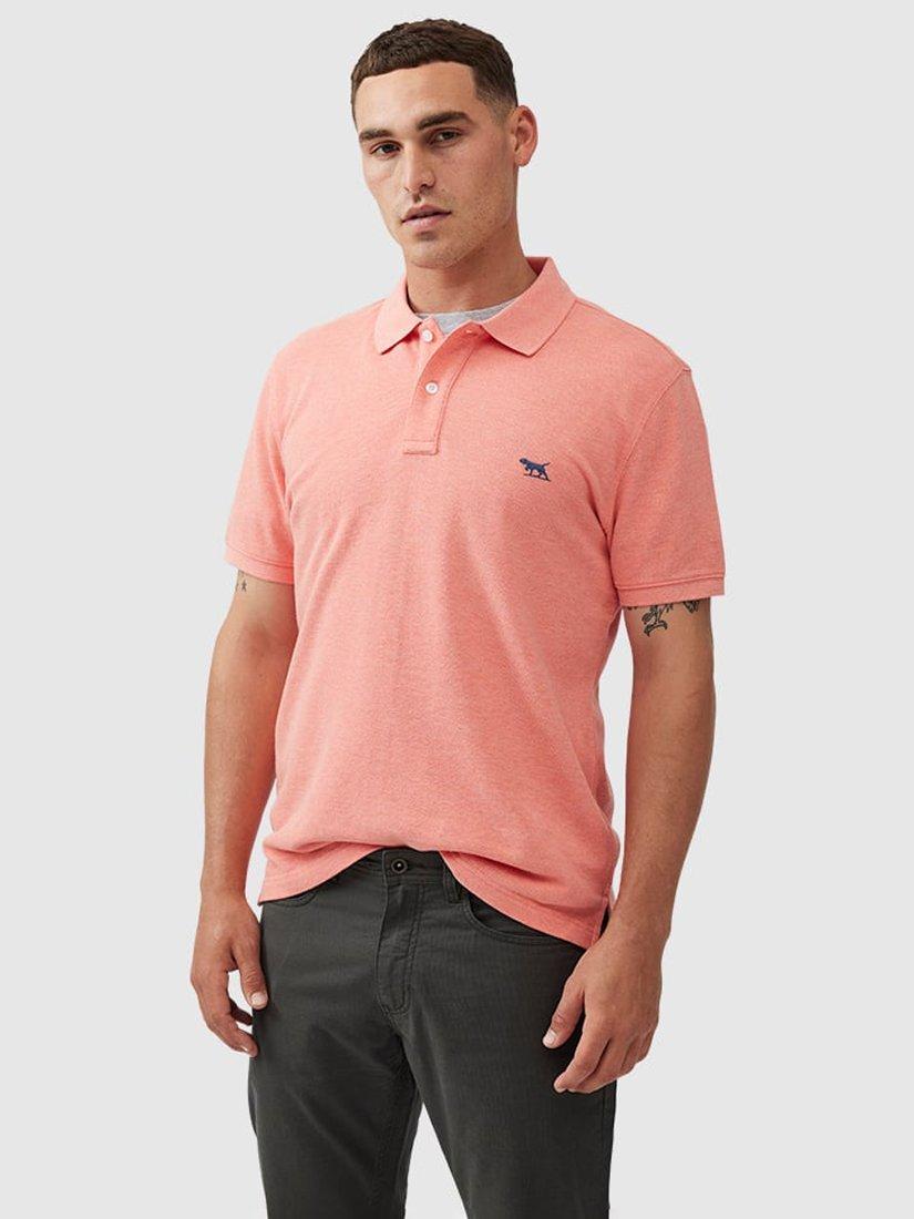 Product image 1 of 5, which shows Rodd & Gunn The Gunn Cotton Slim Fit Short Sleeve Polo Shirt, Salmon, XS