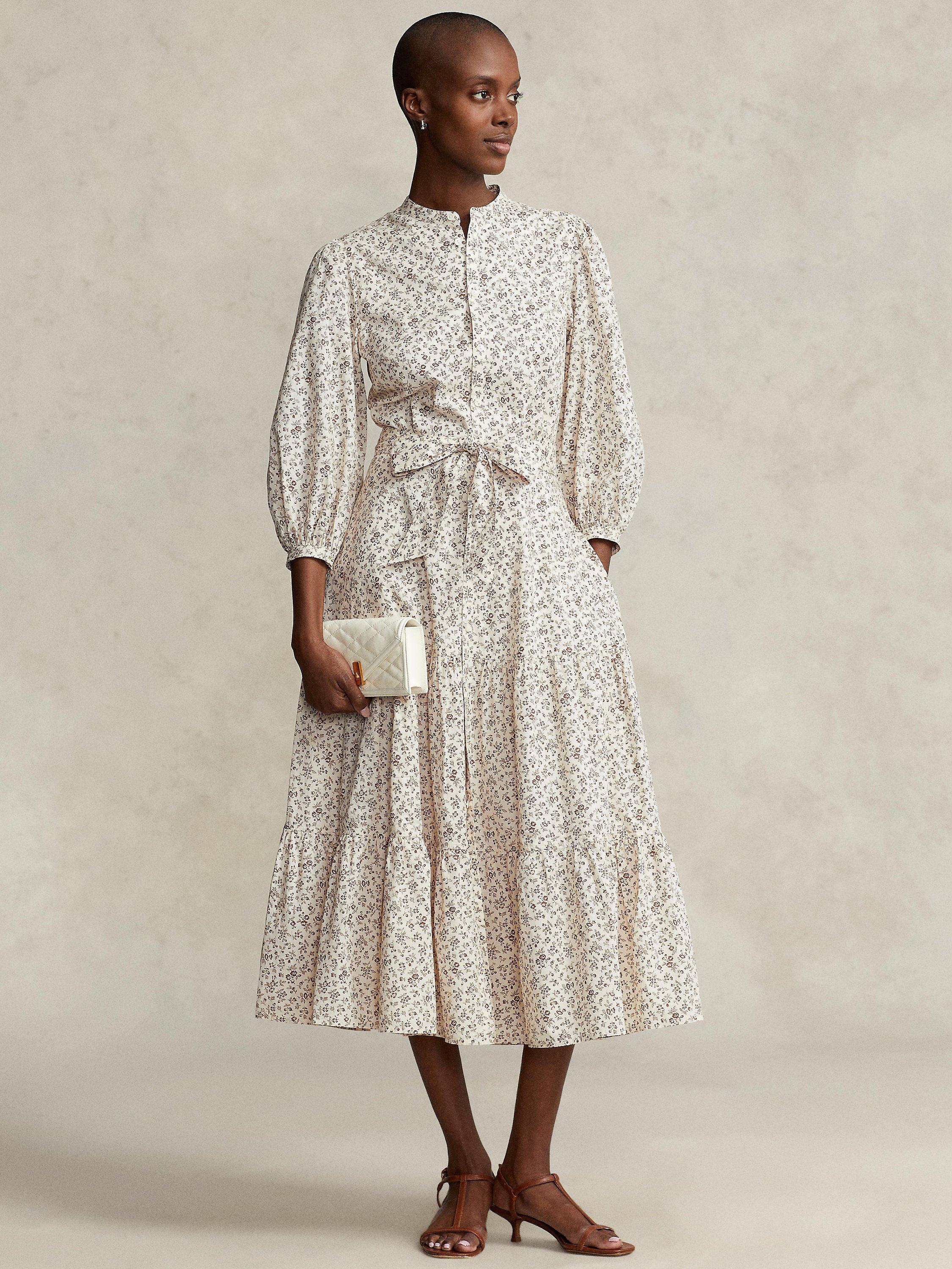 Polo Ralph Lauren Tuscan Floral Midi Dress, Neutral/Multi