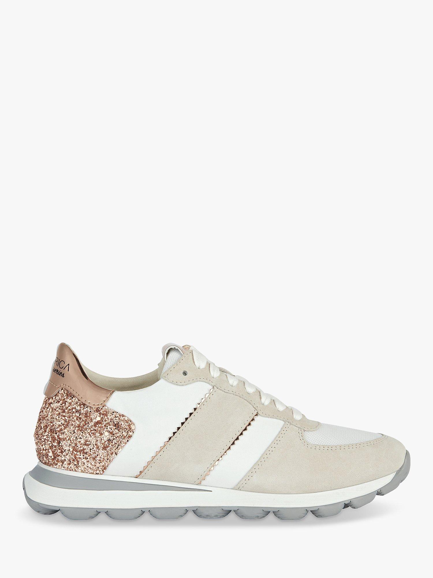 Geox Spherica Vseries Leather Mix Trainers, Off White/Rose Gold 