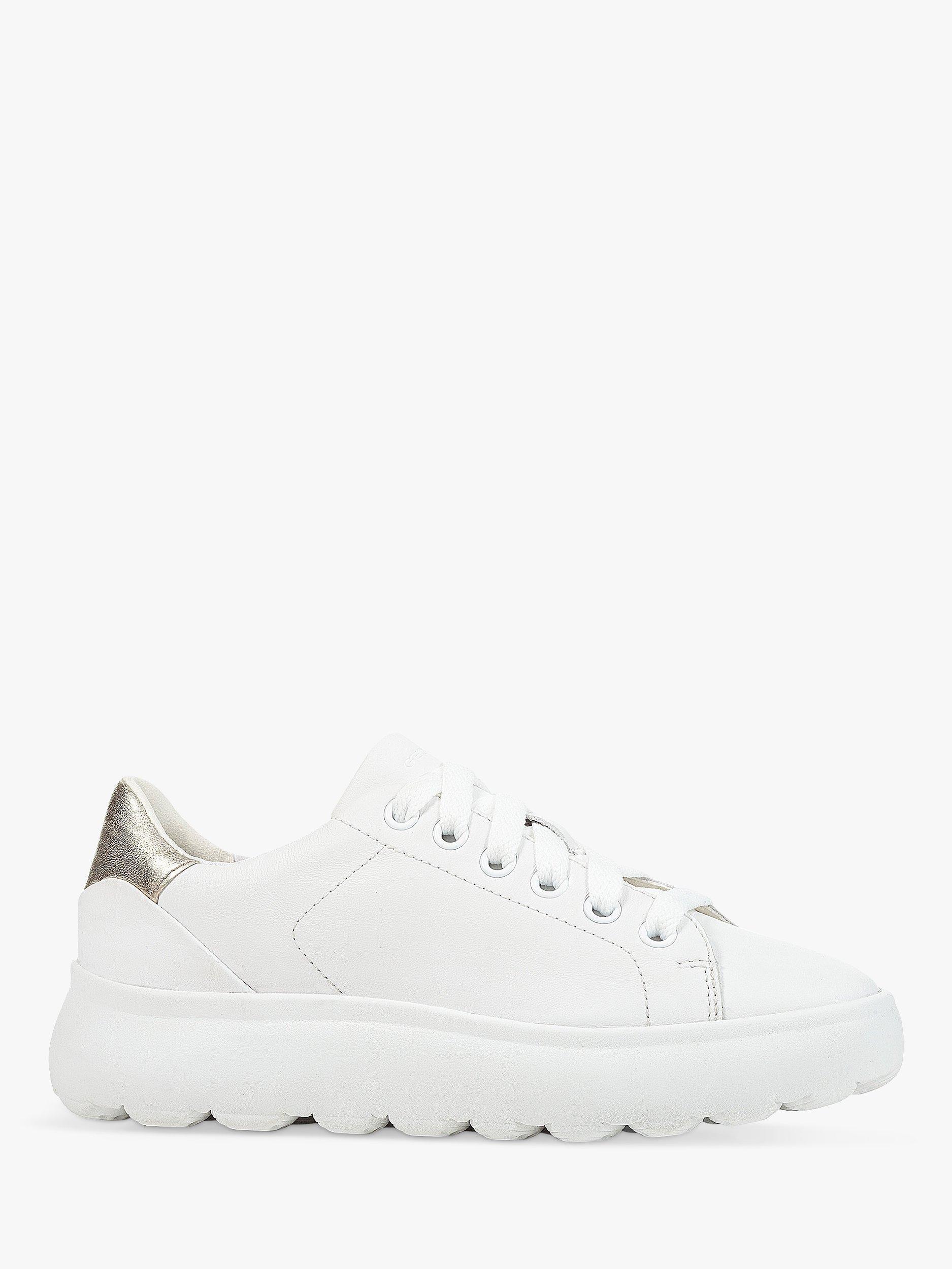 Product image 1 of 6, which shows Geox Spherica EC4.1 Leather Trainers, White/Gold, 2.5