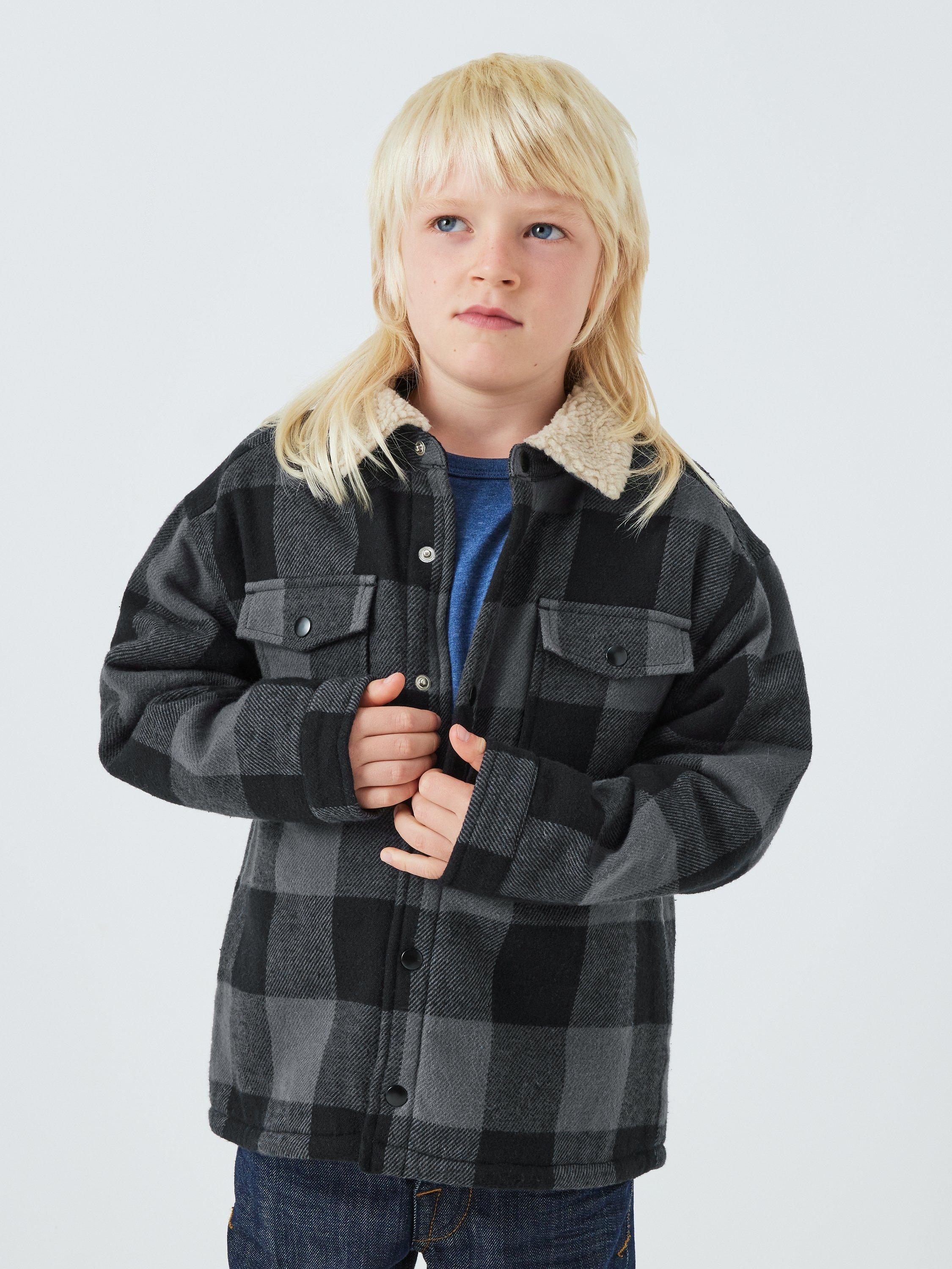 John Lewis Kids' Buffalo Plaid Check Shacket, Grey