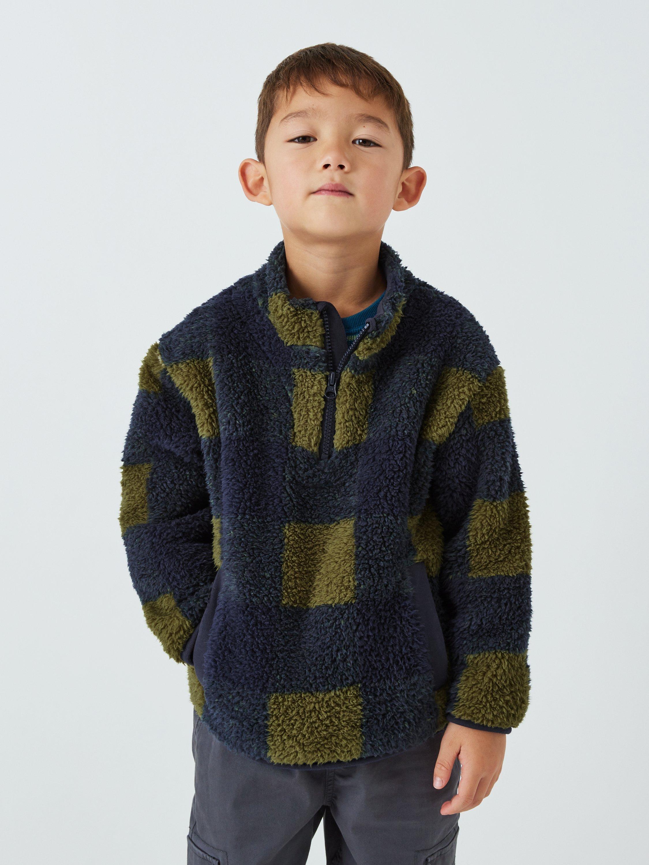 John Lewis Kids' Plaid CHeck Half Zip Fleece, Green