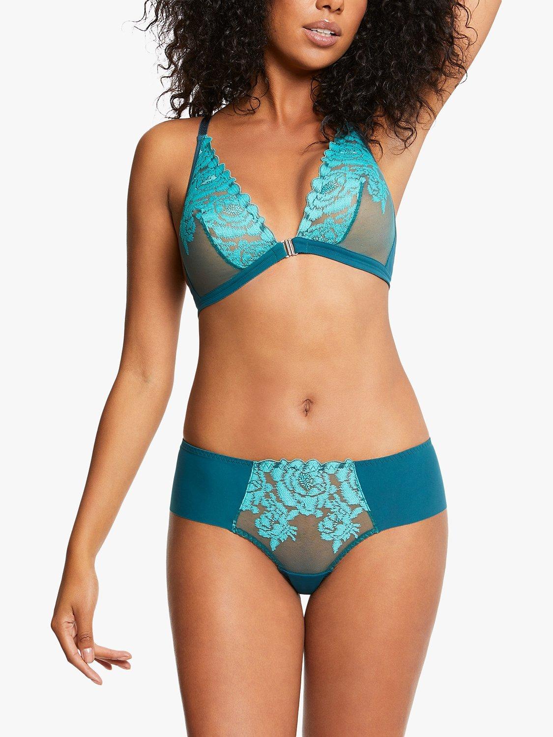 Product image 2 of 4, which shows Maison Lejaby Ikat Flower Plunge Triangle Bra, Green, XXS