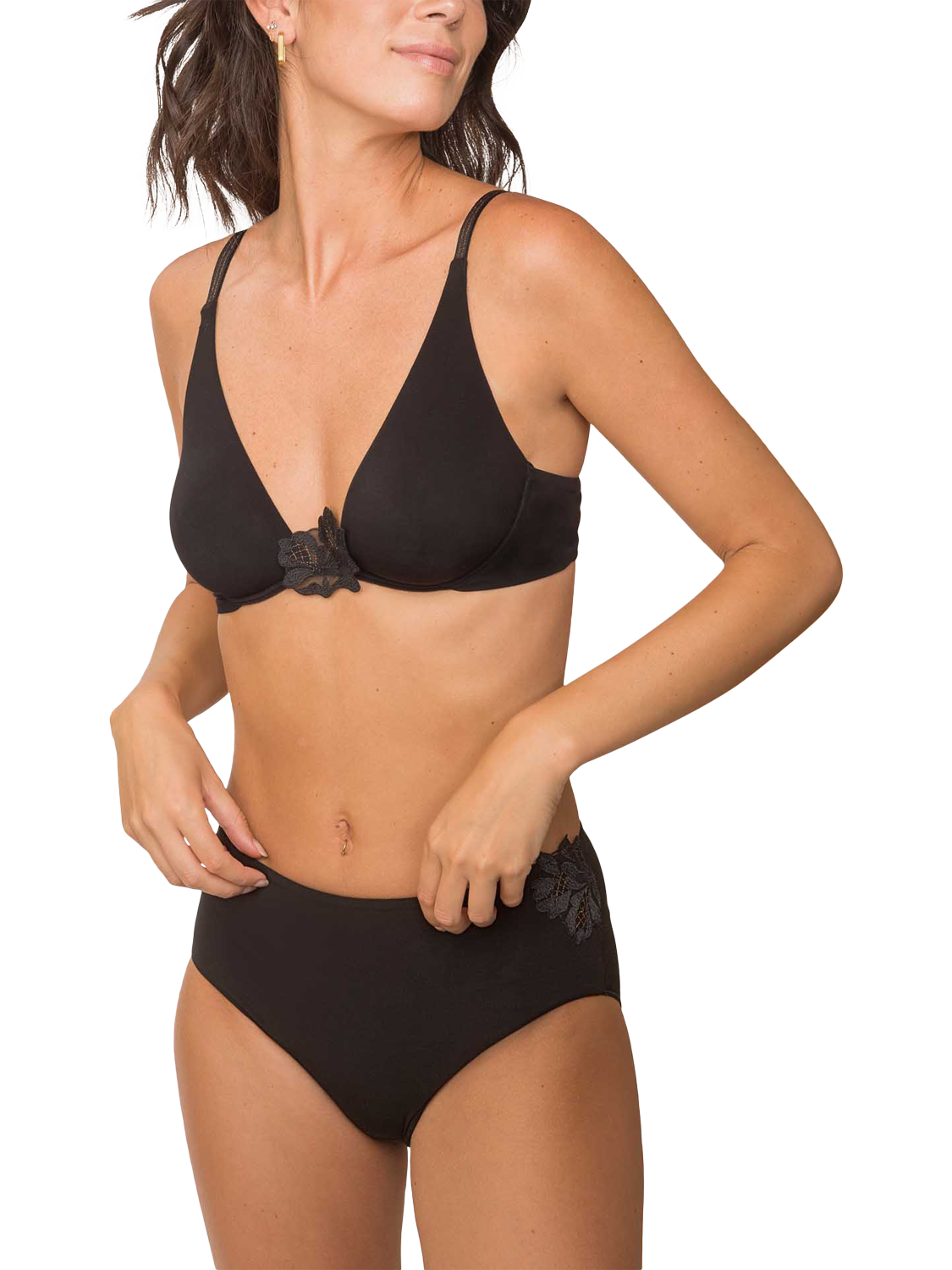 Product image 1 of 5, which shows Maison Lejaby Sense Underwired Plunge Bra, Noir, 46D