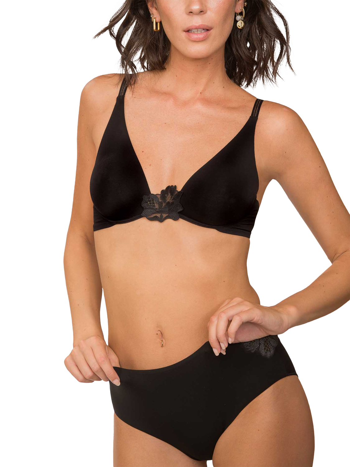 Product image 4 of 5, which shows Maison Lejaby Sense Underwired Plunge Bra, Noir, 46D