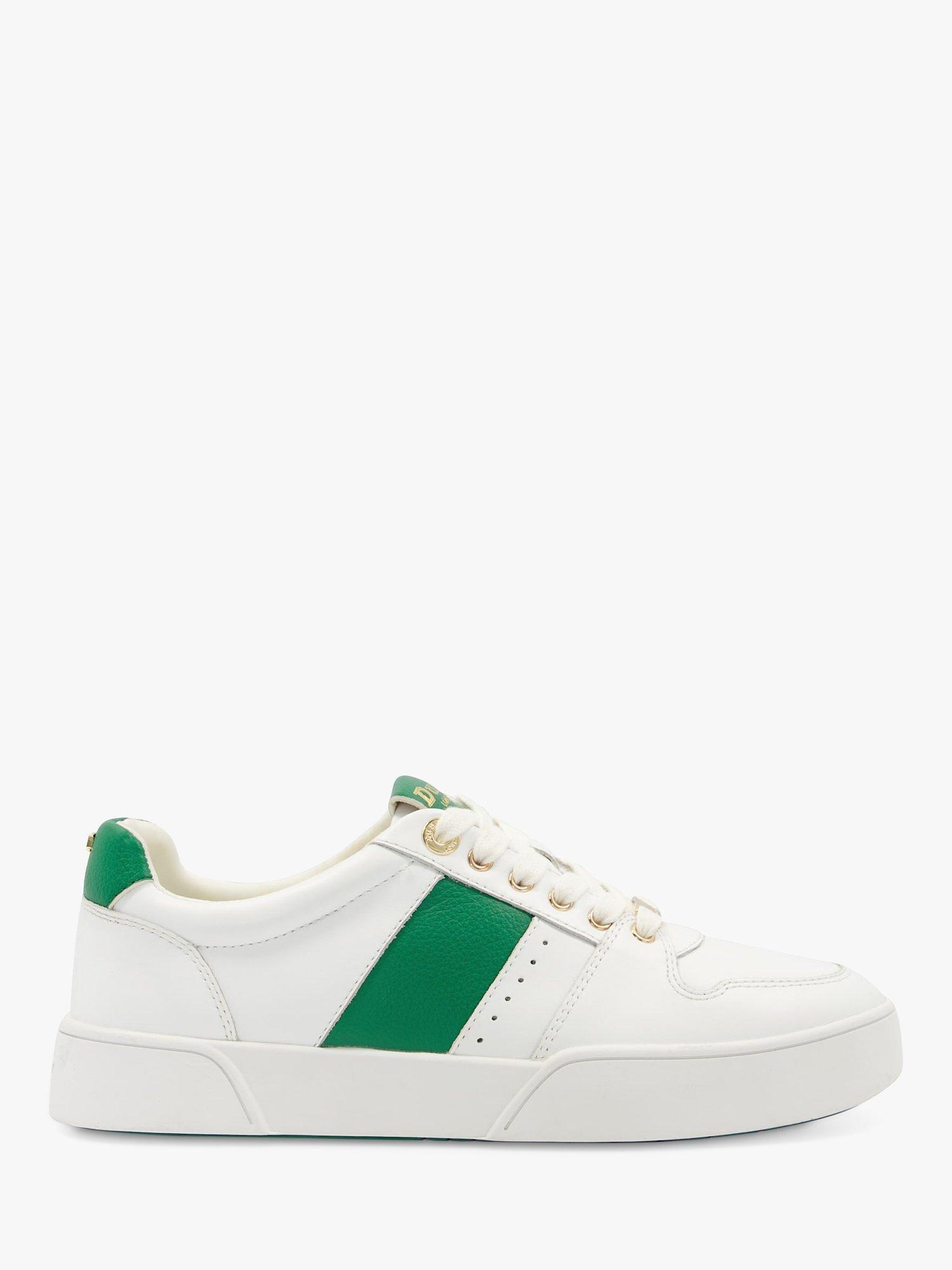 Dune Elysium Leather Side Stripe Trainers, Green, 4