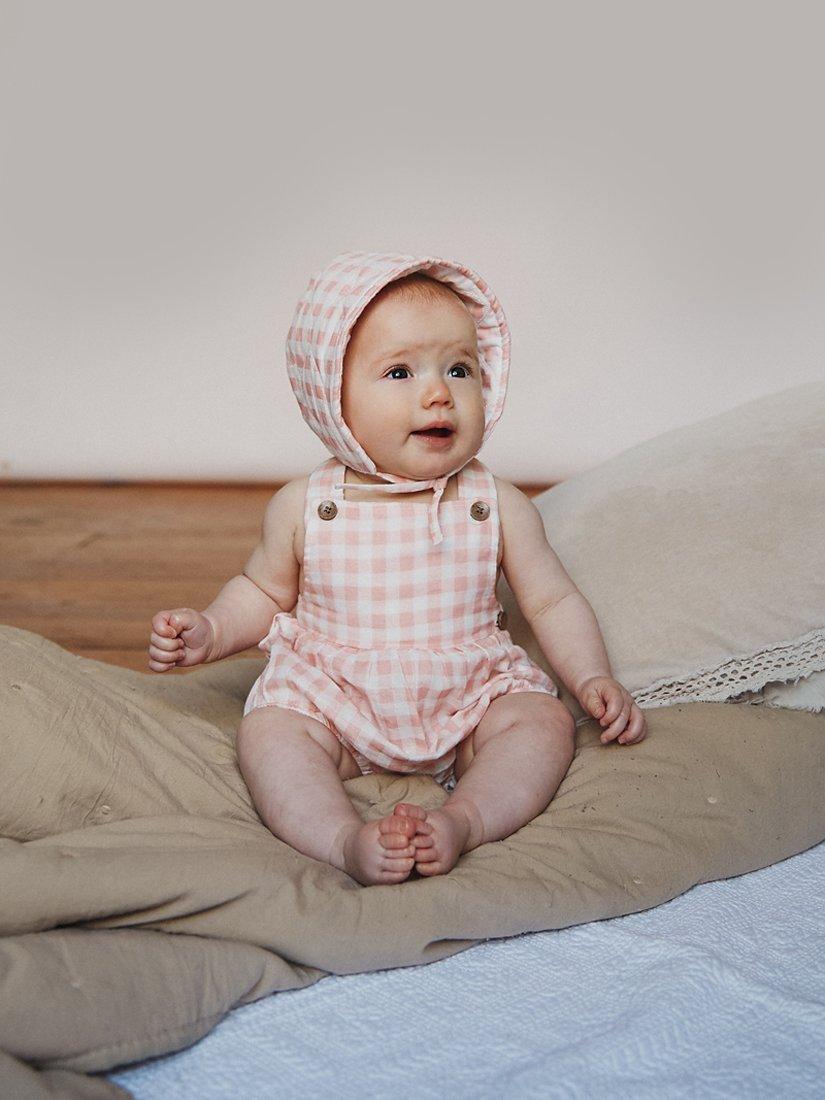 The Little Tailor Baby Super Soft Woven Bonnet, Pink Gingham, 12 months