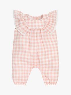 The Little Tailor Baby Muslin Playsuit, Pink Gingham