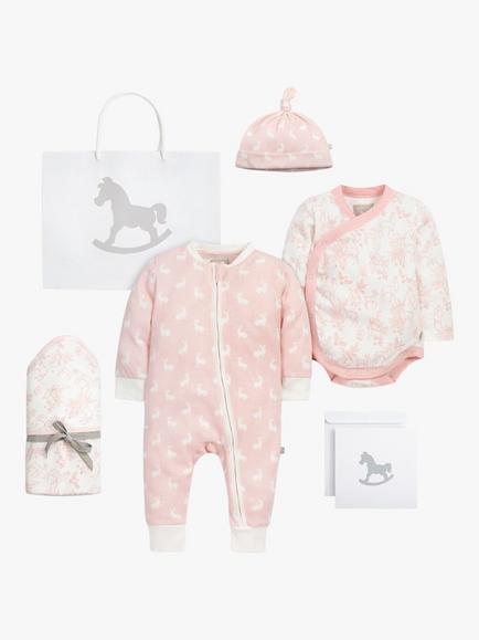 The Little Tailor Welcome Little Baby Gift Set, 4 pieces, Pink Woodland, Pink Woodland