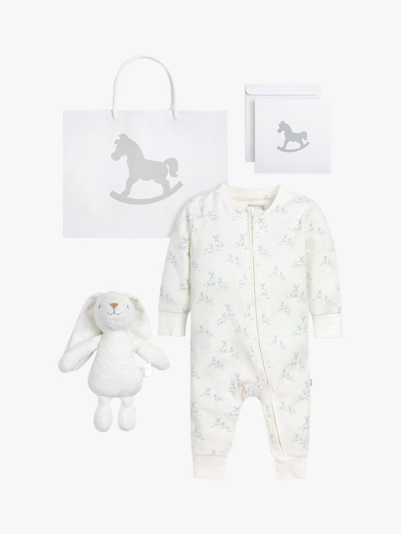 Product image 1 of 10, which shows The Little Tailor Baby Sleepsuit and Bunny Gift Set, Blue Hare, 0-3 months