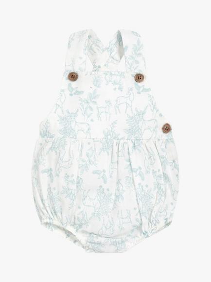 The Little Tailor Baby Woven Shorty Dungarees, Blue Woodland
