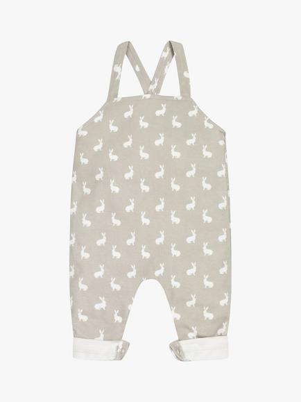 The Little Tailor Baby Hare Print Jersey Dungarees - view 2, Grey