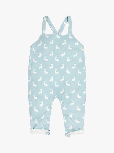 The Little Tailor Baby Hare Print Jersey Dungarees, Blue