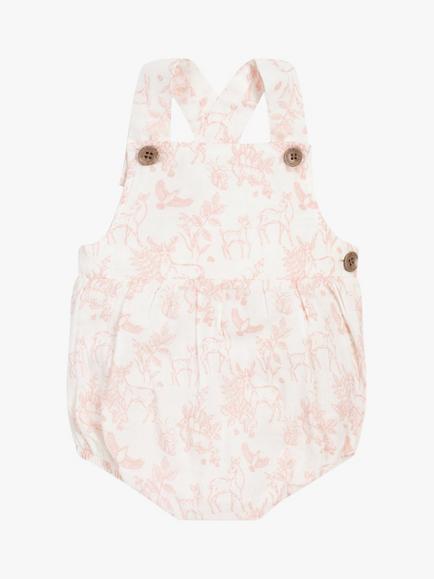 The Little Tailor Baby Woven Shorty Dungarees, Pink Woodland